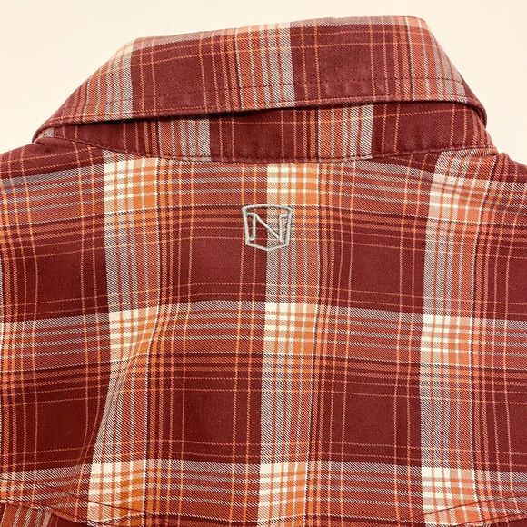 Noble Outfitters Mens Small Pearl Snap Western Shirt Red Plaid Flip-Cuff Stretch - Picture 6 of 9